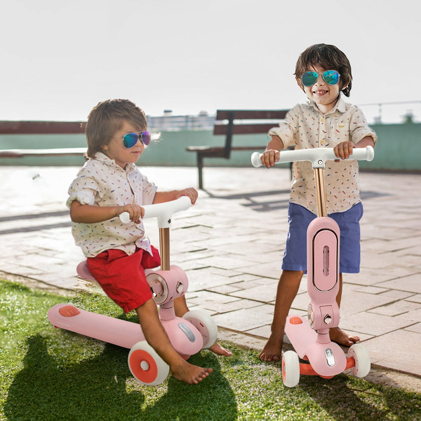 3 Wheel Scooter For Kids, 2-In-1 Folding Toddler Scooter ,Scooter With Adjustable Handlebar And Folding Seat, Ride On Toys With Music Led Lights Rear Brake For Boys Girls Ages 3-5 ,Kids Gift（Pink)