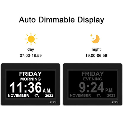Crtynell Digital Day Calendar Clock Multifunctional Extra Large Dementia Digital Clock with 5 Alarms and Medication Reminders Impaired Vision Digital Clock