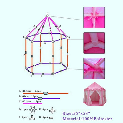 Kids Play Tent, Pink Hexagon Princess Castle Playhouse W/ Star Lightsfor Children or Toddlers Indoor or Outdoor Games Fun 55" x 53"