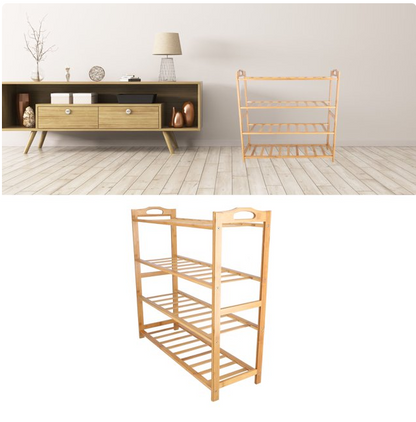 Fyydes 4 Tiers Natural Bamboo Shelf Entryway Storage Shoe Rack Home Furniture