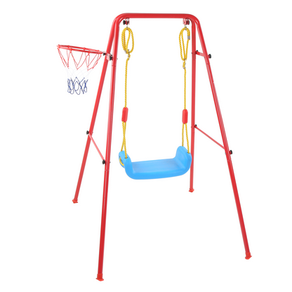 Swing Sets for Kids, Heavy Duty Metal Swing Sets with Basketball Hoop, Outdoor Kids Playsets for Playground, Outdoor Kids Swing Sets with Ground Stakes, Outside Toys for Kids Girls Boys Ages 3-10