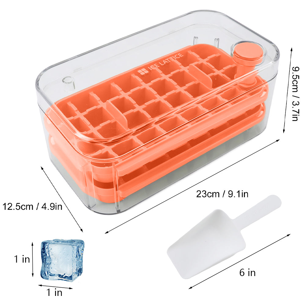 Ice Cube Tray for Freezer, 64 Nuggets Ice Cubes Molds with Lid and Bin, Silicone Ice Freezer Container, Spill- Removable Lid & Ice Scoop, for Whiskey,Cocktail ,Orange