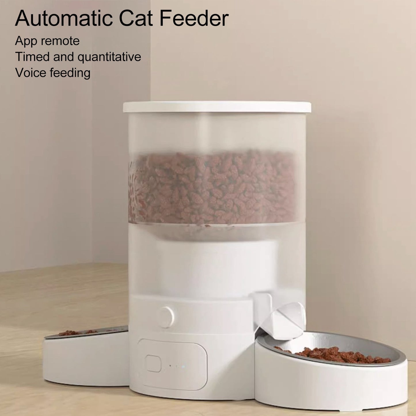 Automatic Cat Feeder, Easy Cleaning Voice Reminder Timed Cat Feeder Dual Power Supply Dual Bowl for Household