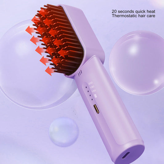 Cordless Hair Straightening Brush, Negative Ion Hair Straightening Brush, Rechargeable & Portable, Adjustable Temperature for All Hair Type, Purple