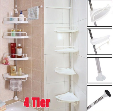 Akozon Tension Corner 4 Tier Adjustable Metal Shower Caddy, White