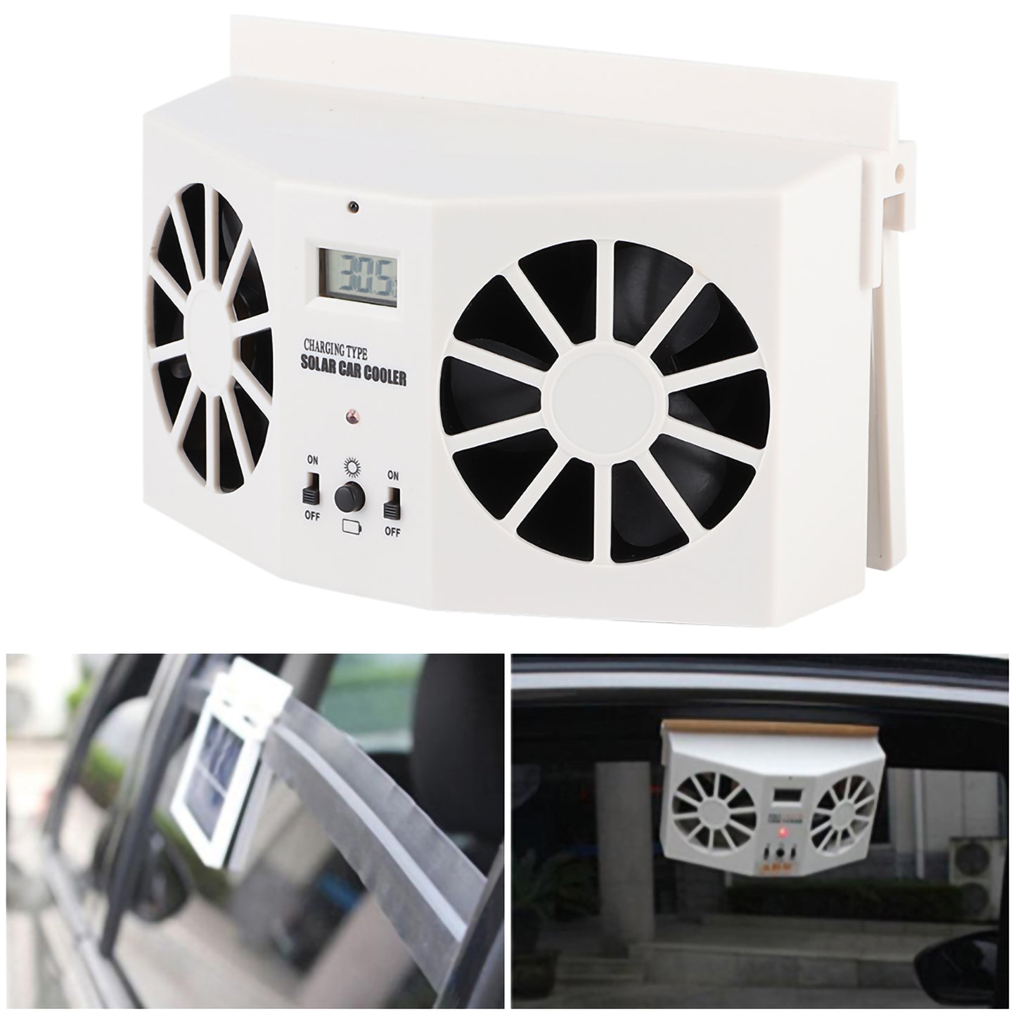 Solar Powered Cooler, Car Air Conditioner Angle  Air Ventilator Exhaust Fan Double Motor With Solar Panel Temperature Display For Car Door Glass