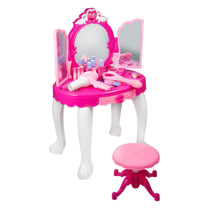 Brrnoo Girls Pretend Play Makeup Toy Set Dressing Table Girl's Vanity Beauty Dress Up Table w/ Jewelry Music Wand Kids Makeup Cosmetics Playset