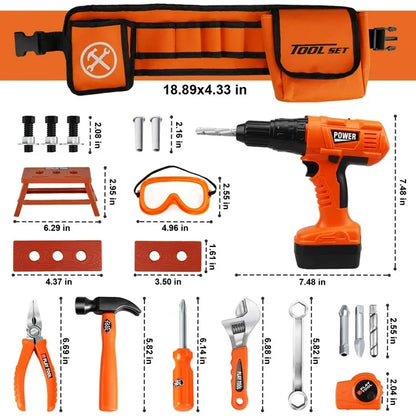 Crtynell Kids Tool Set with Kids Tool Belt & Electronic Toy Drill, Toddler Tool Set for Boys,Construction Tool Set for Kids Pretend Play Tools for Kids Learning Tool Kit for Kids 3 4 5 6 7 Years Old