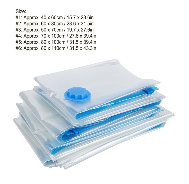 6-Pack Vacuum Storage Bags Double-Zip Seal and Triple Seal Valve, Vacuum Sealer Bags 6 Sizes with Hand Pump