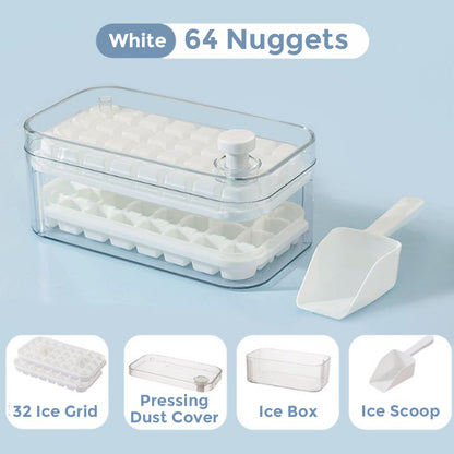 64 Nuggets Ice Cubes Molds,Silicone Ice Cube Trays with Lid & Ice Scoop, Ice Freezer Container, for Whiskey,Cocktail,White