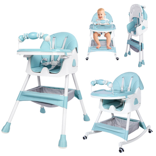 Loewten 4-in-1 Eat & Grow Foldable High Chair for Baby and Toddlers, Blue