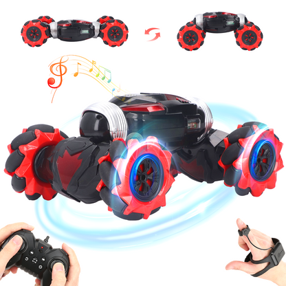 Gesture Sensing RC Car RC Stunt Car for Kids Boys Gesture Control Twist Car with Lights & Music RC Crawler Remote Control Car Kids Gift, Red