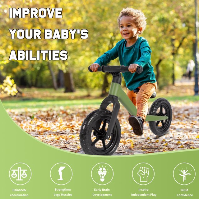 12" Balance Bike for Kids Toddlers Age 18 Months to 5 Years Old Boys Girls Baby Balance Bike Bicycle Gift for 2-4 yrs Old, Green