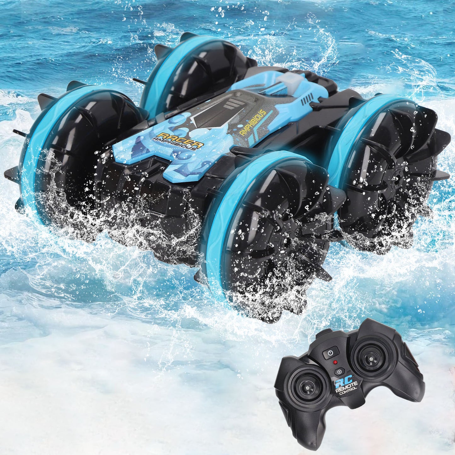 FAGINEY Amphibious Stunt RC Car Waterproof Electric Wireless Amphibious Remote Control Car Blue