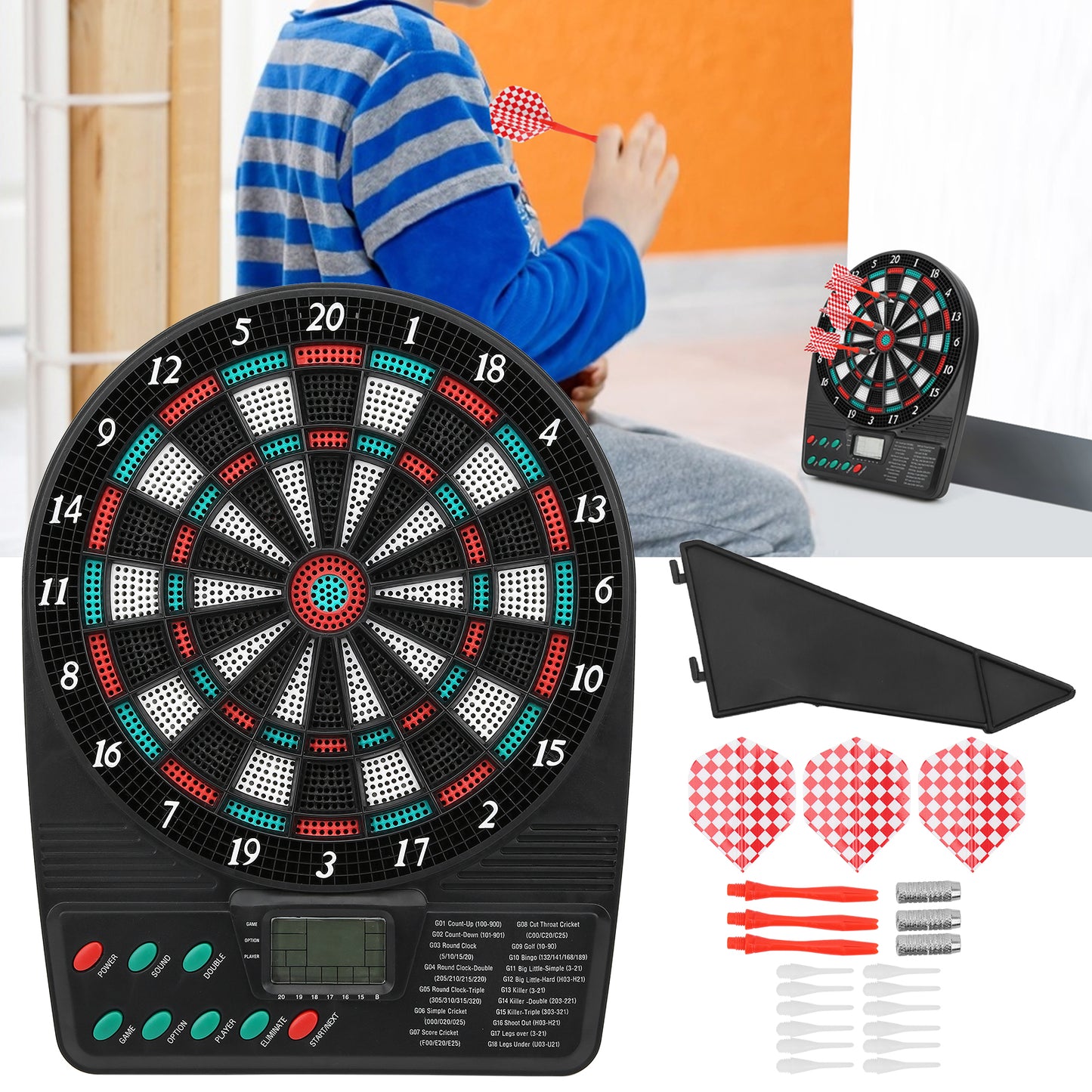 Electronic Dartboard, Electronic Soft Tip Dartboard Set With Cabinet, LCD Display Automatic Scoring Plate Dartboard Game Set