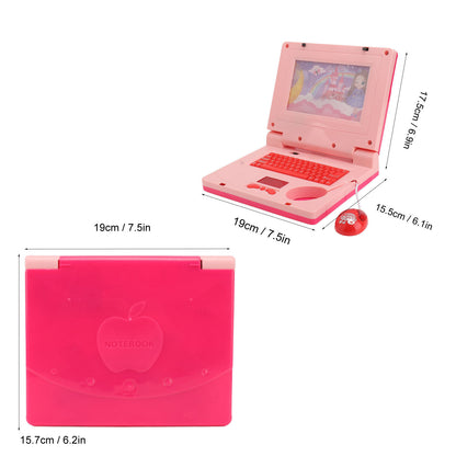 Learning Computer, LED Kids Learning Laptop For Early Learning Pink Non Retractable Mouse