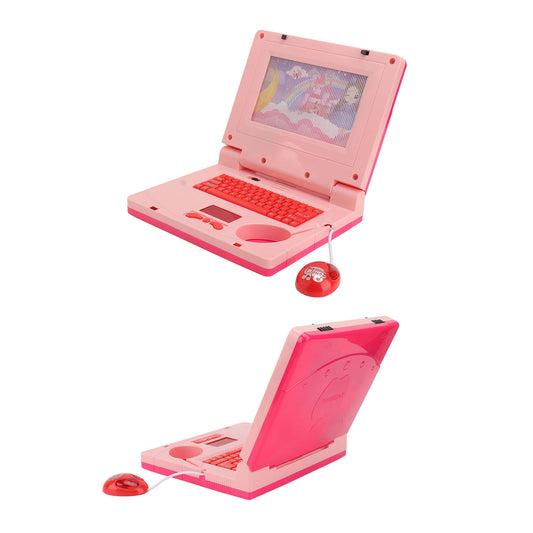 Learning Computer, LED Kids Learning Laptop For Early Learning Pink Non Retractable Mouse