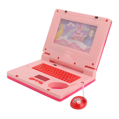 Learning Computer, LED Kids Learning Laptop For Early Learning Pink Non Retractable Mouse