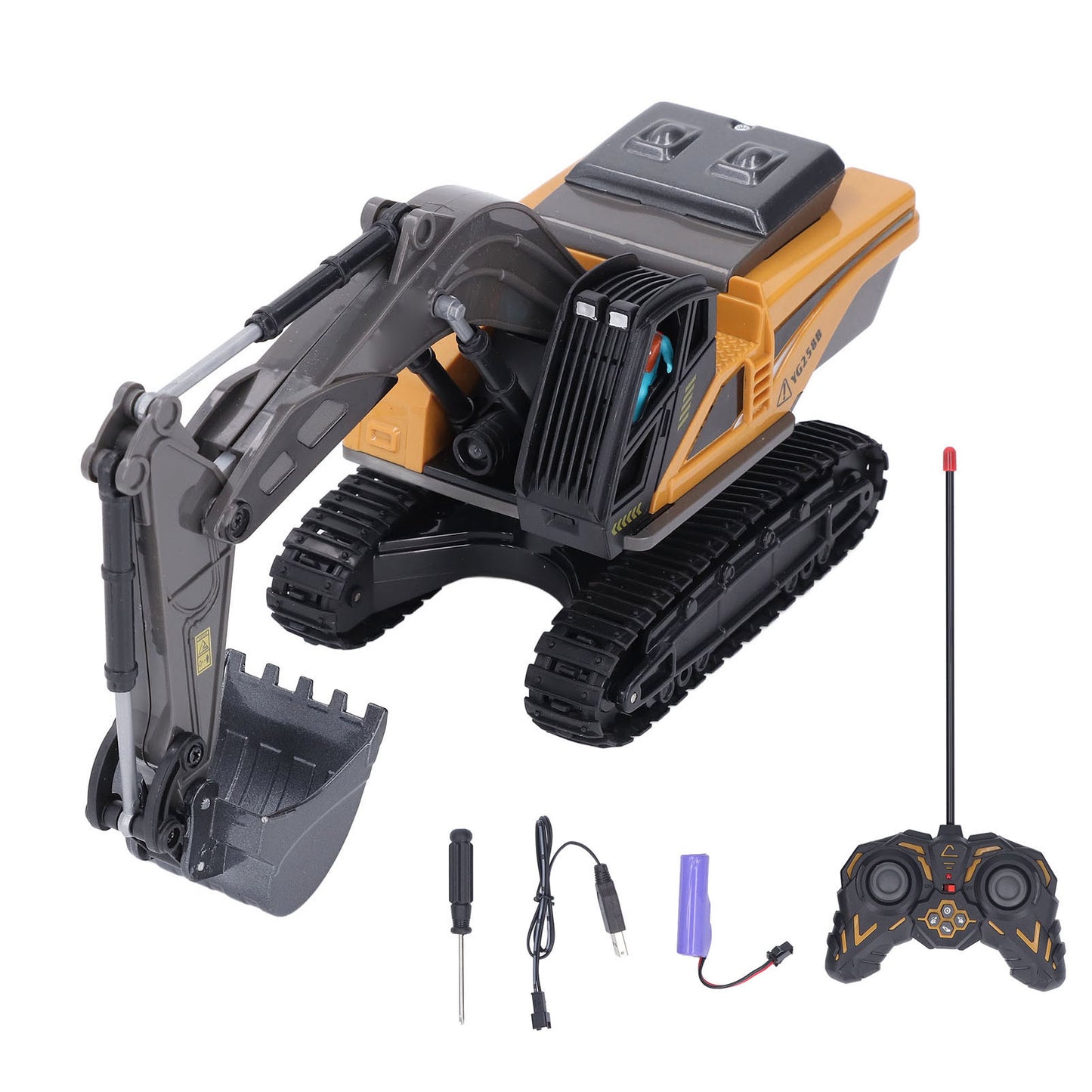 Remote Control Excavator Toys with Metal Shovel & Lights, 8 Channel RC Truck Rechargeable Tractor Toy Gift for Boys Girls Kids 3-8 Years Old