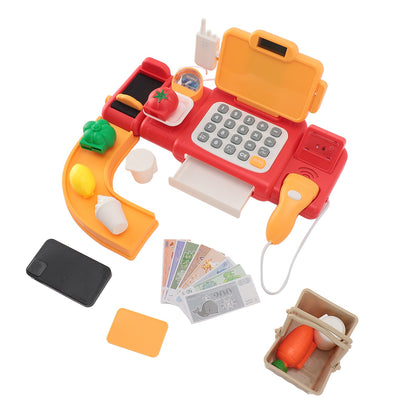 Toy Cash Registers for Kids Pretend Play Cash Register with Scanner, Calculator, Play Money and Credit Card Supermarket Grocery Store Toys for Boys & Girls Toys Gift, Red