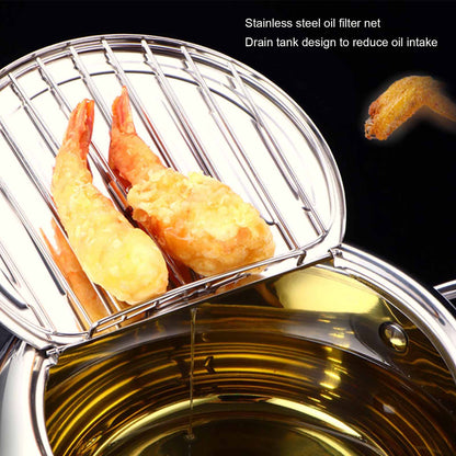 ACOUTO Tempura Deep Frying Pot With Thermometer And Oil Drip Rack Japanese Stainless Steel Fryer Pan For Induction Cooker, For Frying Chicken French Fries Frying Fish And Shrimp (deep Green)