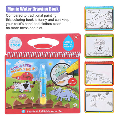 Portable Children Magic Coloring Painting Book with Water Drawing Pen Kids Early Learn Toy Kids Coloring Book Magic Water Drawing Book