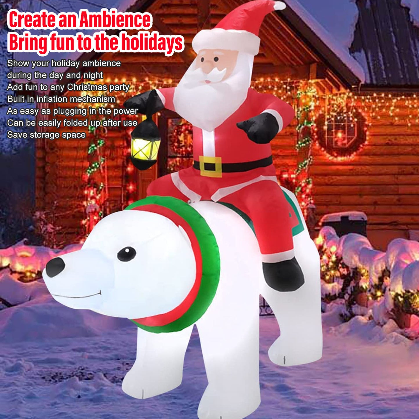 6FT Christmas Inflatables Santa Clause Riding Bear With Shaking Head Outdoor Decorations Clearance Blow Up Yard Decor With LED Lights For Xmas Holiday Party Indoor Garden Lawn