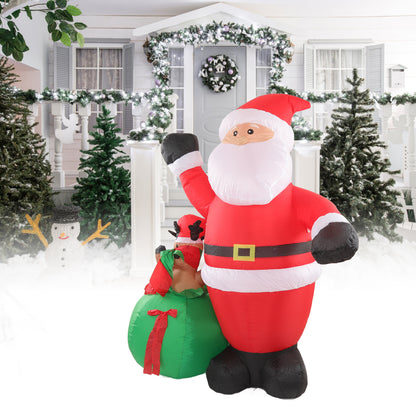 6ft Christmas Inflatables Santa Claus With Santa Elk Toy Gift Bag, Blow-Up Yard Christmas Decor With LED Lights Display