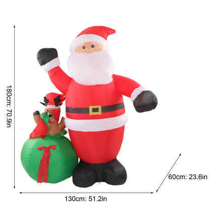 6ft Christmas Inflatables Santa Claus With Santa Elk Toy Gift Bag, Blow-Up Yard Christmas Decor With LED Lights Display