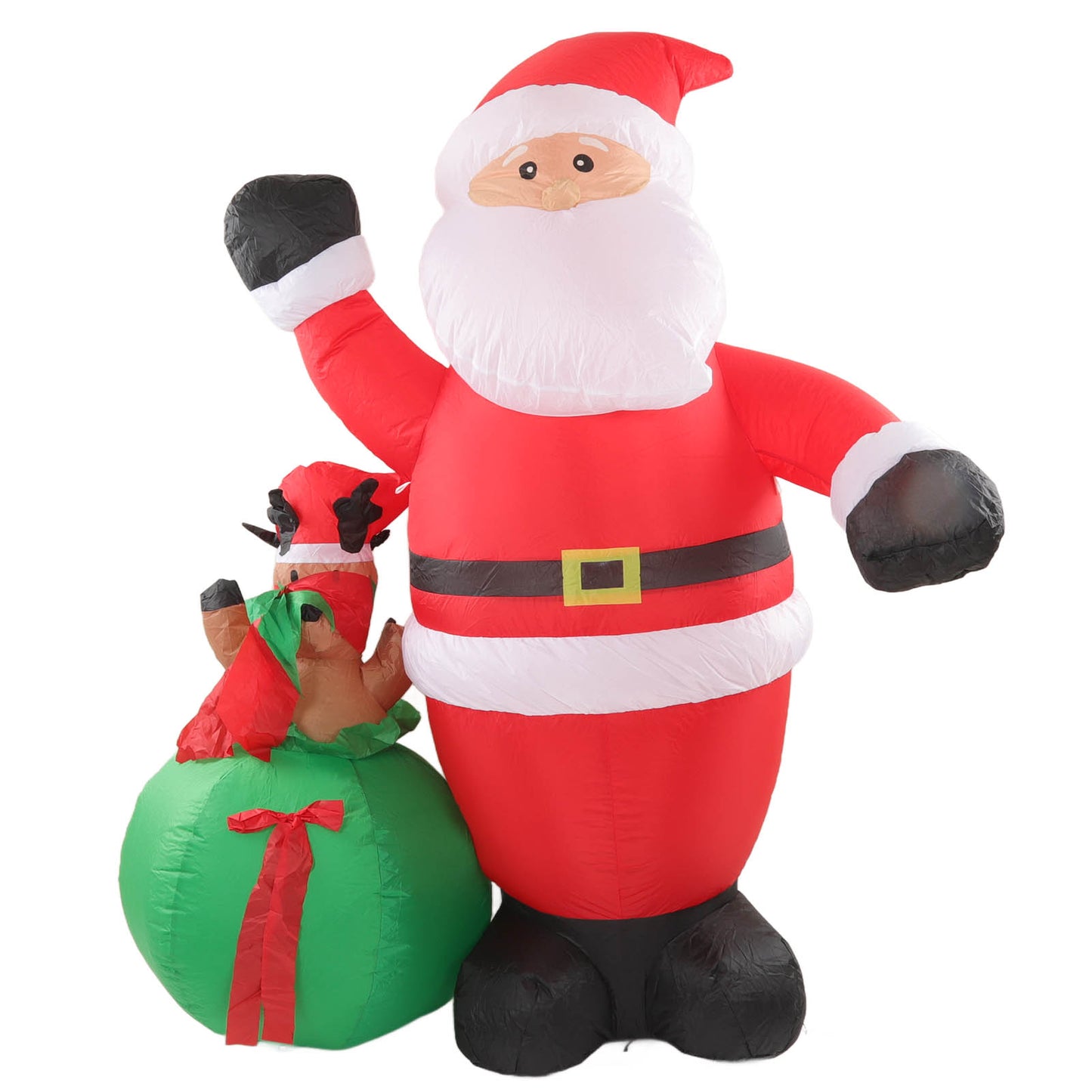 6ft Christmas Inflatables Santa Claus With Santa Elk Toy Gift Bag, Blow-Up Yard Christmas Decor With LED Lights Display