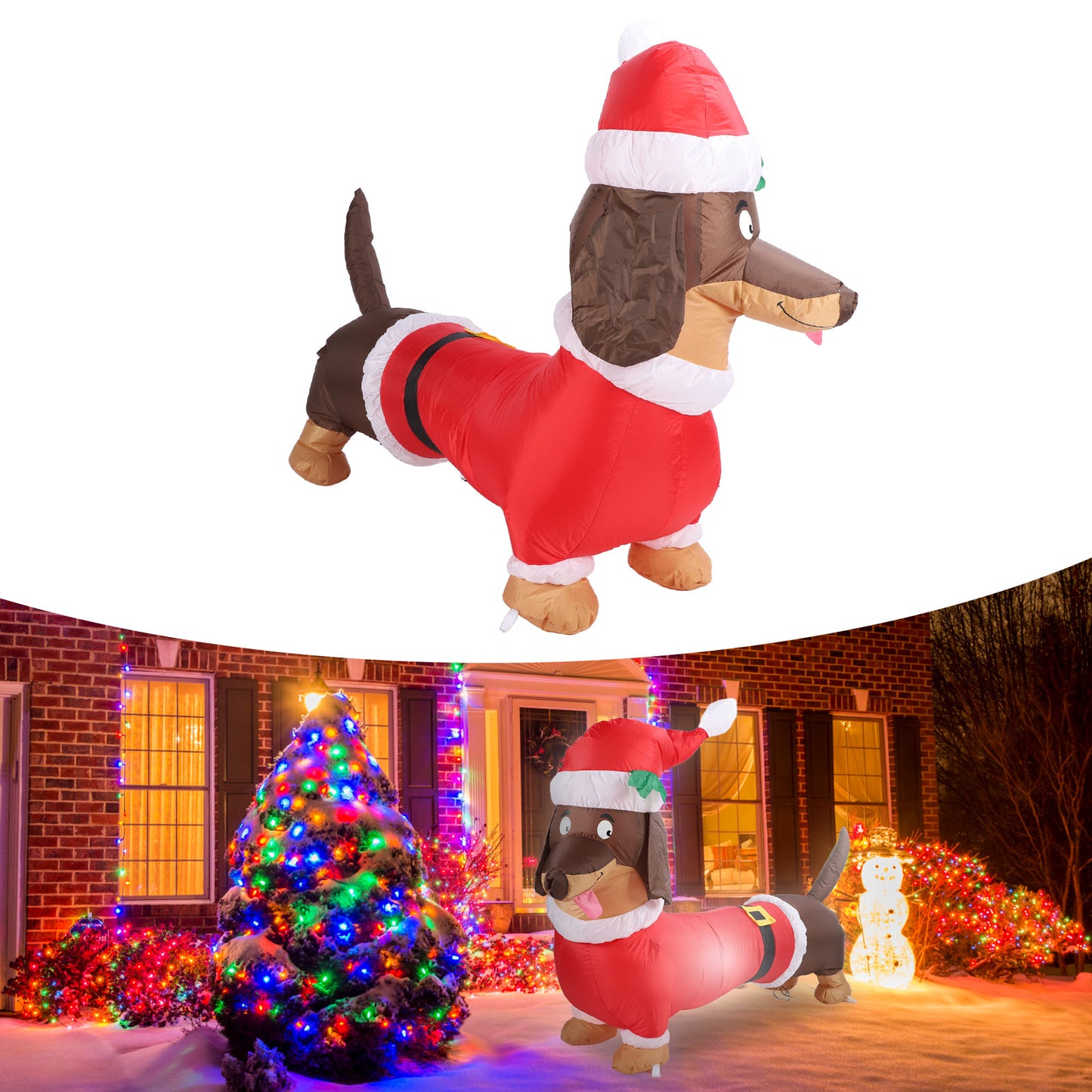 5FT Christmas Inflatables Dachshund Dog, Blow Up Yard Decoration Clearance With LED Lights Built-in For Holiday/Party/Yard/Garden Decoration