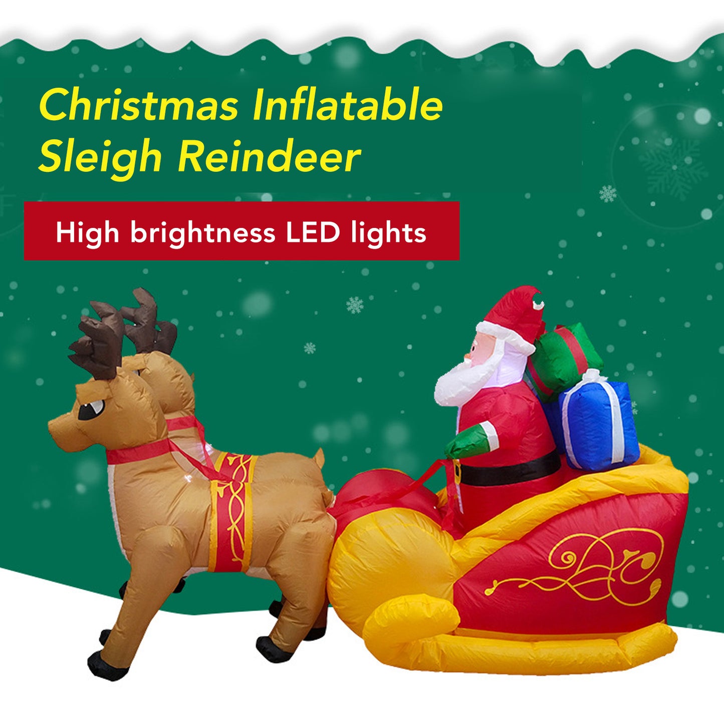 7.5FT Lighted Inflatable Christmas Santa Claus & Reindeer For Indoor OutdoorXmas Holiday Party Decoration