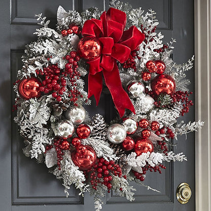 18 Inch Artificial Christmas Wreath With Silver Bristles, Pine Cones, Berries For Door Wall, Xmas Wreath For Holiday Christmas Party Decoration