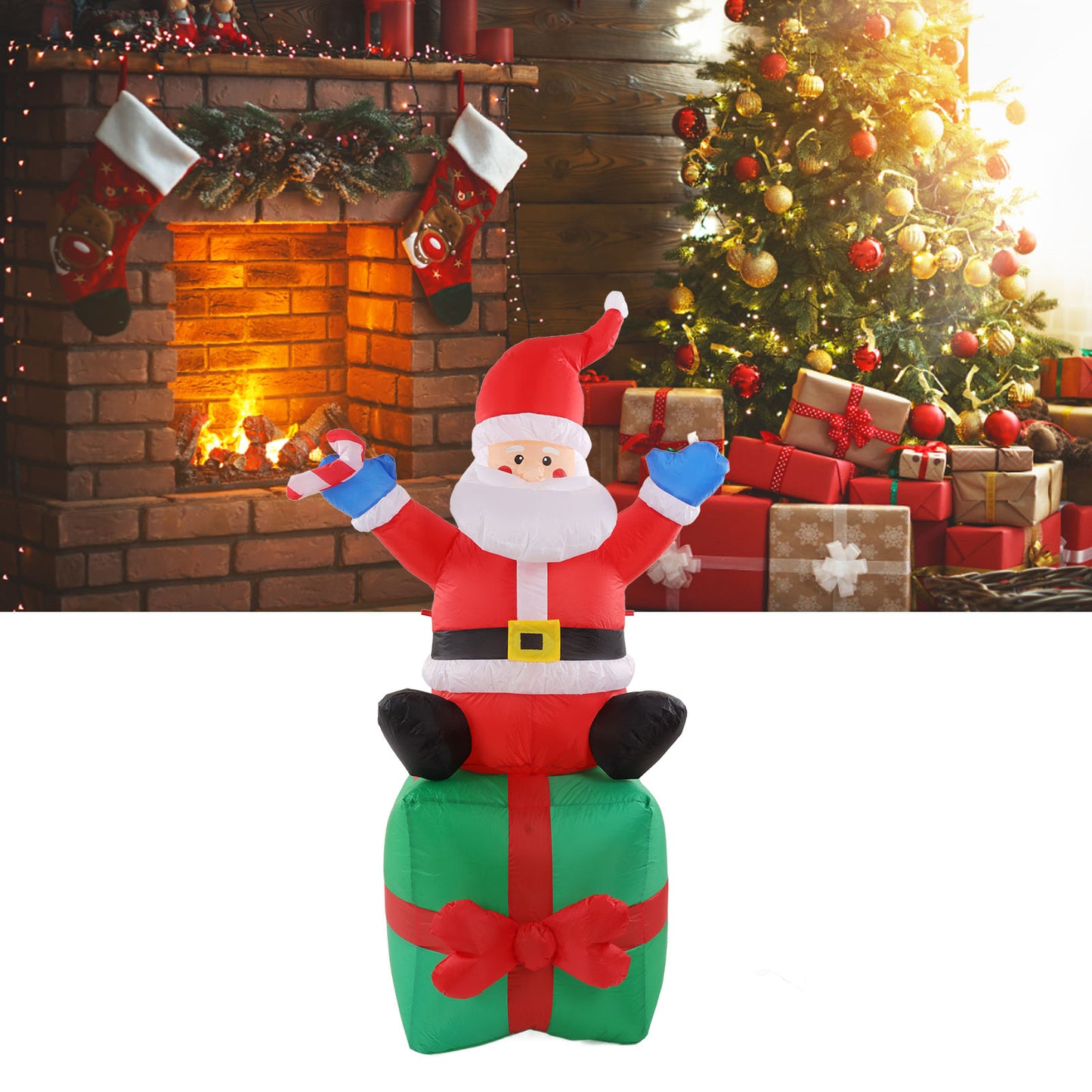 6 FT Christmas Inflatables Outdoor Decorations Santa Claus With Big Toy Gift Box, Blow-Up Yard Christmas Decor With LED Lights Display For Holiday/Christmas/Party/Yard/Garden