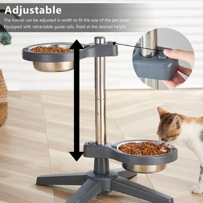 Elevated Dog Bowls, Raised Dog Feeder Stand with 2 Stainless Steel Pet Food Bowls, Adjustable Height for Dogs and Cats, S