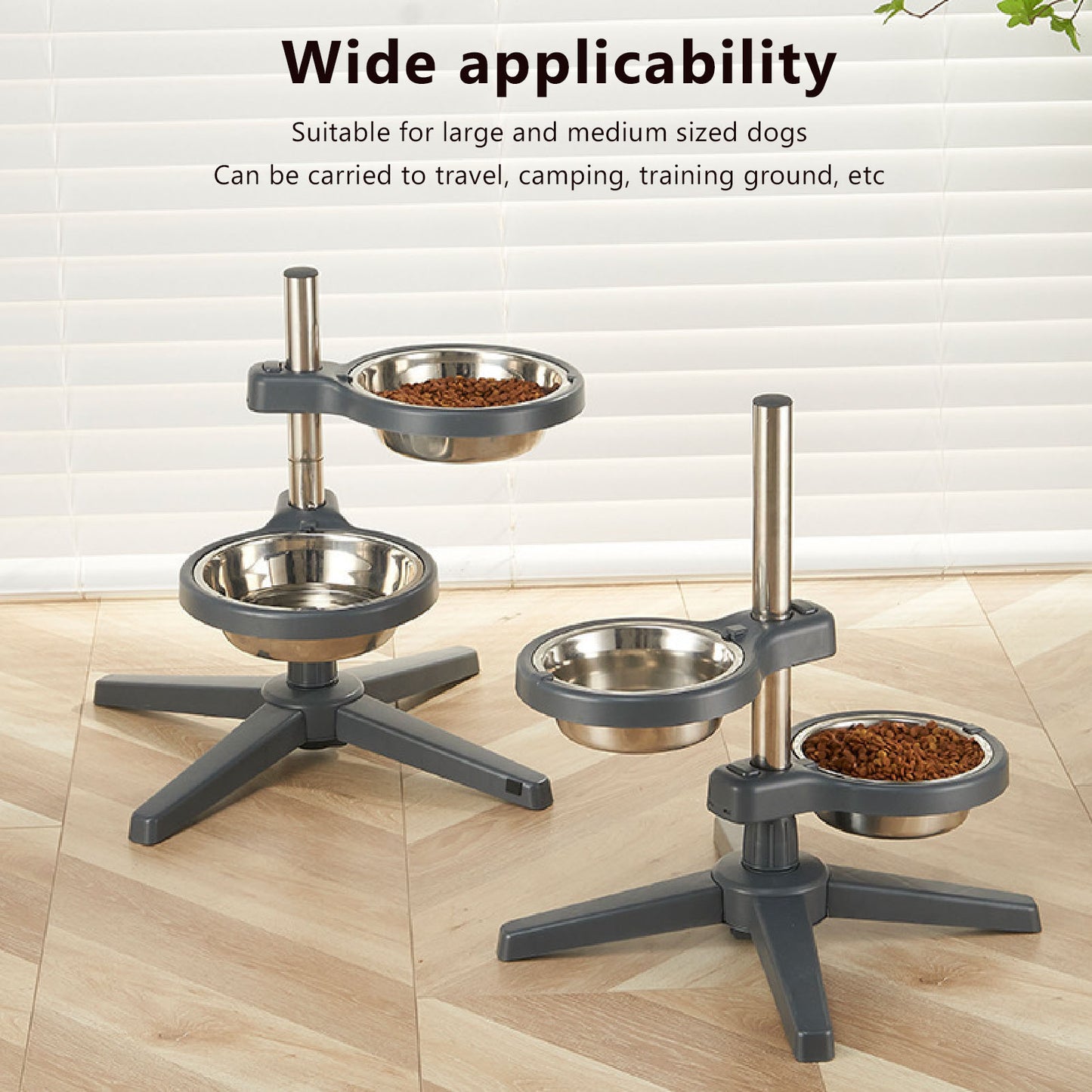 Elevated Dog Bowls, Raised Dog Feeder Stand with 2 Stainless Steel Pet Food Bowls, Adjustable Height for Dogs and Cats, S