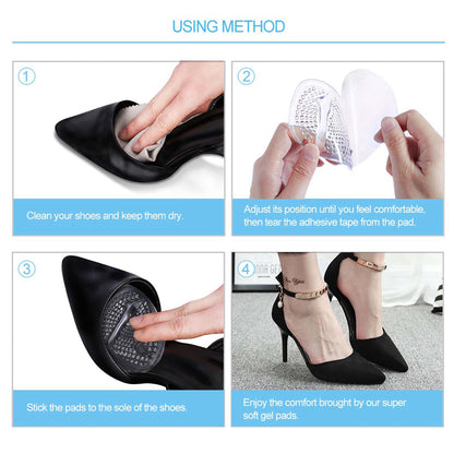 Qiilu Ball Of Foot Cushions 2 Pairs Clear/Skin Anti-Slip Shoe Pads Inserts Gel Forefoot Insoles For Women High Heels Relieve Foot Pain Massage Shoe Inserts Metatarsal Pads