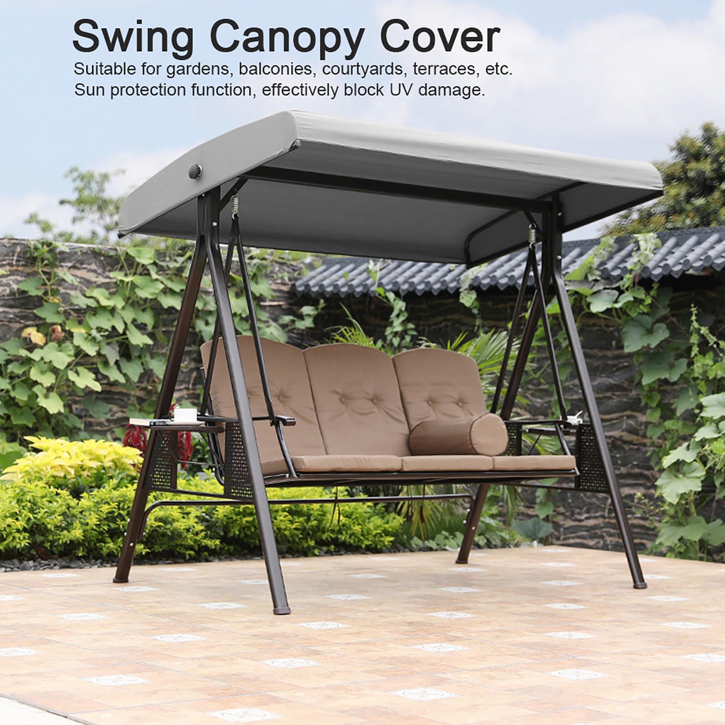 EOTVIA Swing Canopy Replacement, 75"x47" Outdoor Swing Porch Canopy Top Cover Waterproof Swing Chair Awning for 2-3 Seater Patio Swing Garden (Grey)