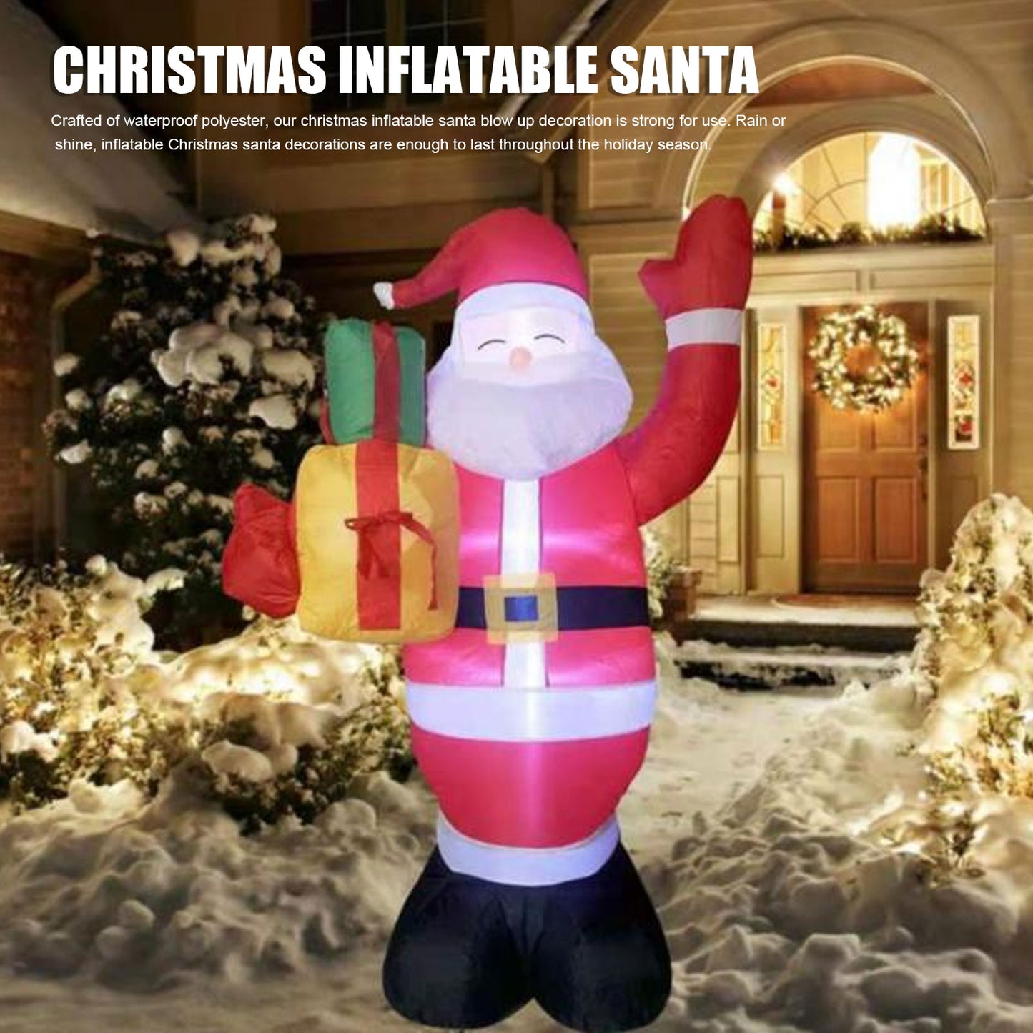 5ft Christmas Inflatables Outdoor Decorations Santa Claus With Gift Bag, Blow-Up Yard Christmas Decor With LED Lights Display