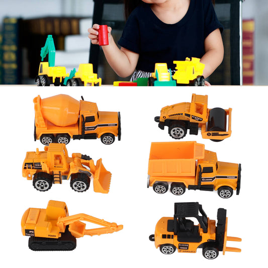 6PCS Pack Alloy Construction Engineering Truck Models Mini Pocket Size Play Vehicles Cars Toy Cake Toppers for Kids Toddlers Boys