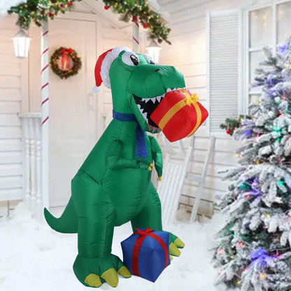 6FT Inflatable Dinosaur Decoration with LED White Lights Blow Up Inflatable Christmas Decoration