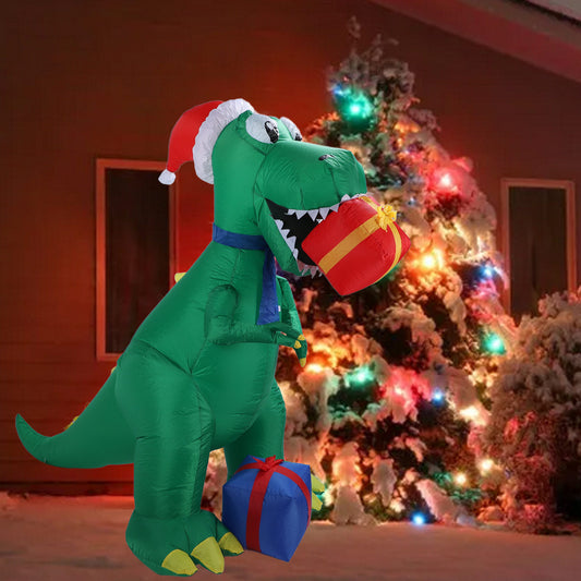 6FT Inflatable Dinosaur Decoration with LED White Lights Blow Up Inflatable Christmas Decoration