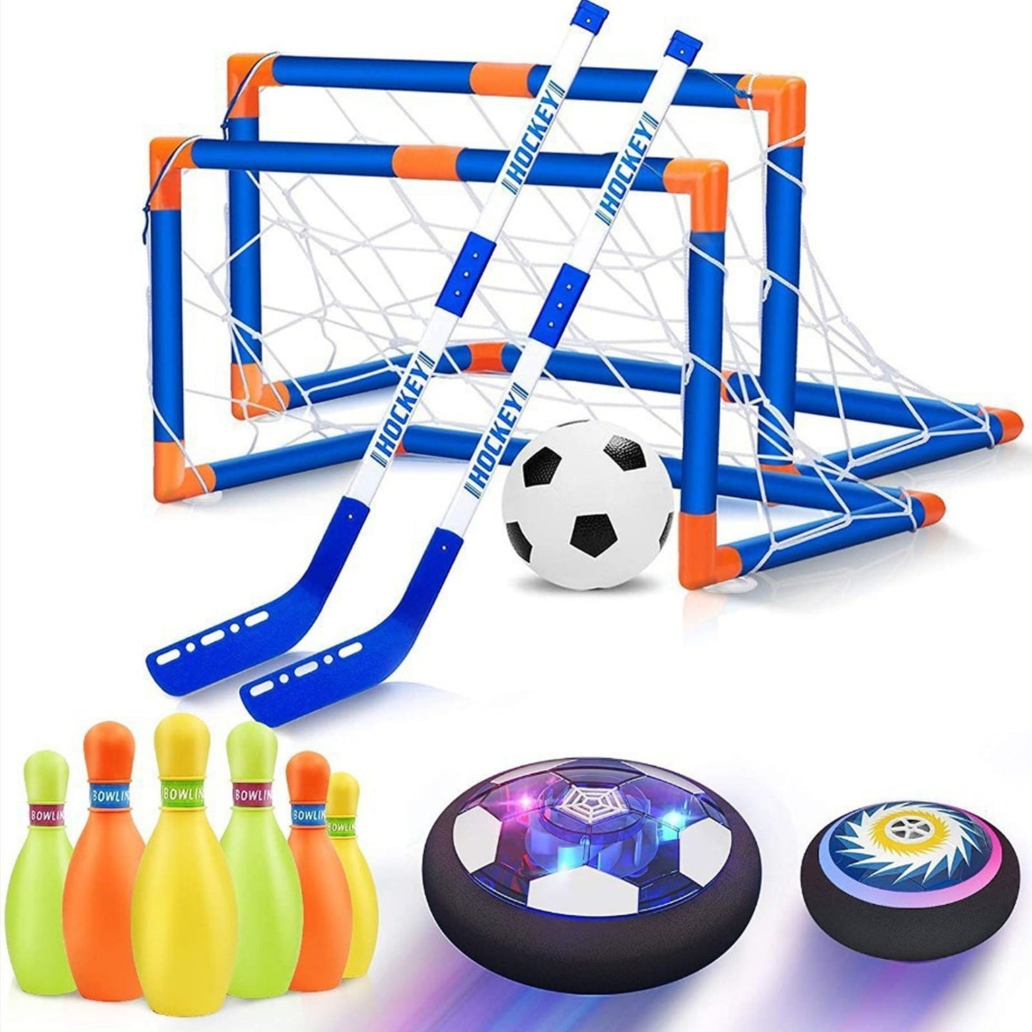 Floating Air Soccer Hockey Ball, Multifunctional Vibrant LED Lights Wide Application 3 In 1 Hover Hockey Soccer Ball Toy Set Music Effects  For Street