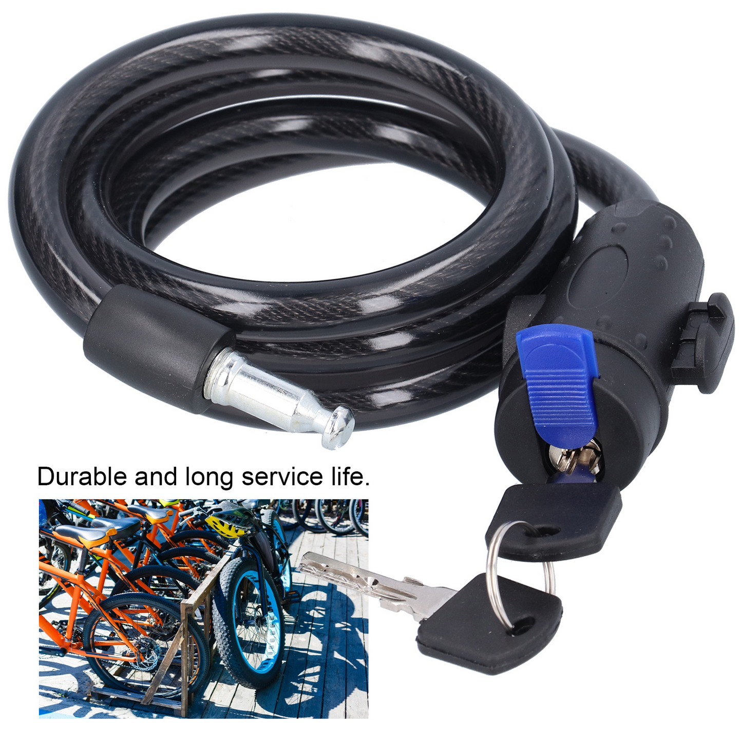 Bike Lock Cable Anti-Theft Steel Security Cable Lock Coiled Secure Keys for Bicycle Bikes