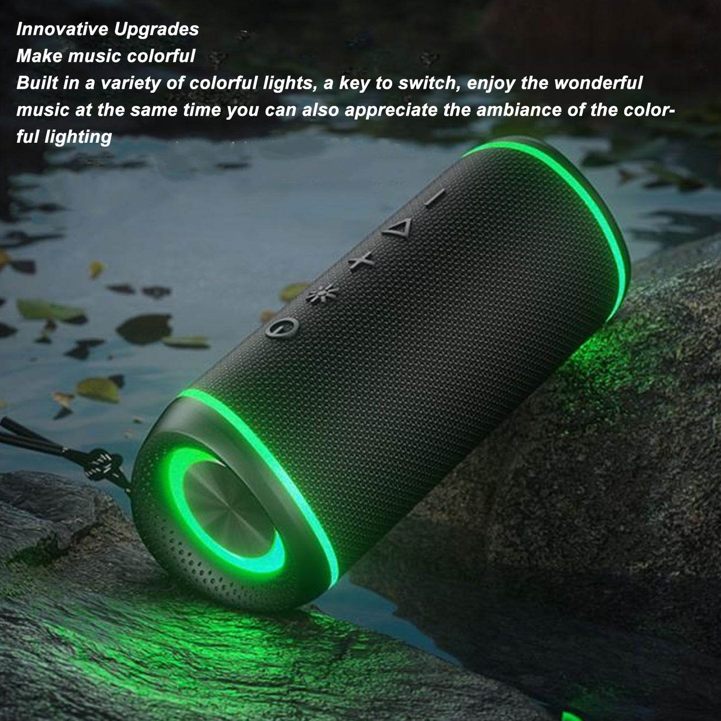 Portable Bluetooth Speaker, Wireless Speaker with RGB Lights, Bluetooth 5.3 TWS Waterproof Speaker for Gifts Outdoor Beach Camping Home Party, Black