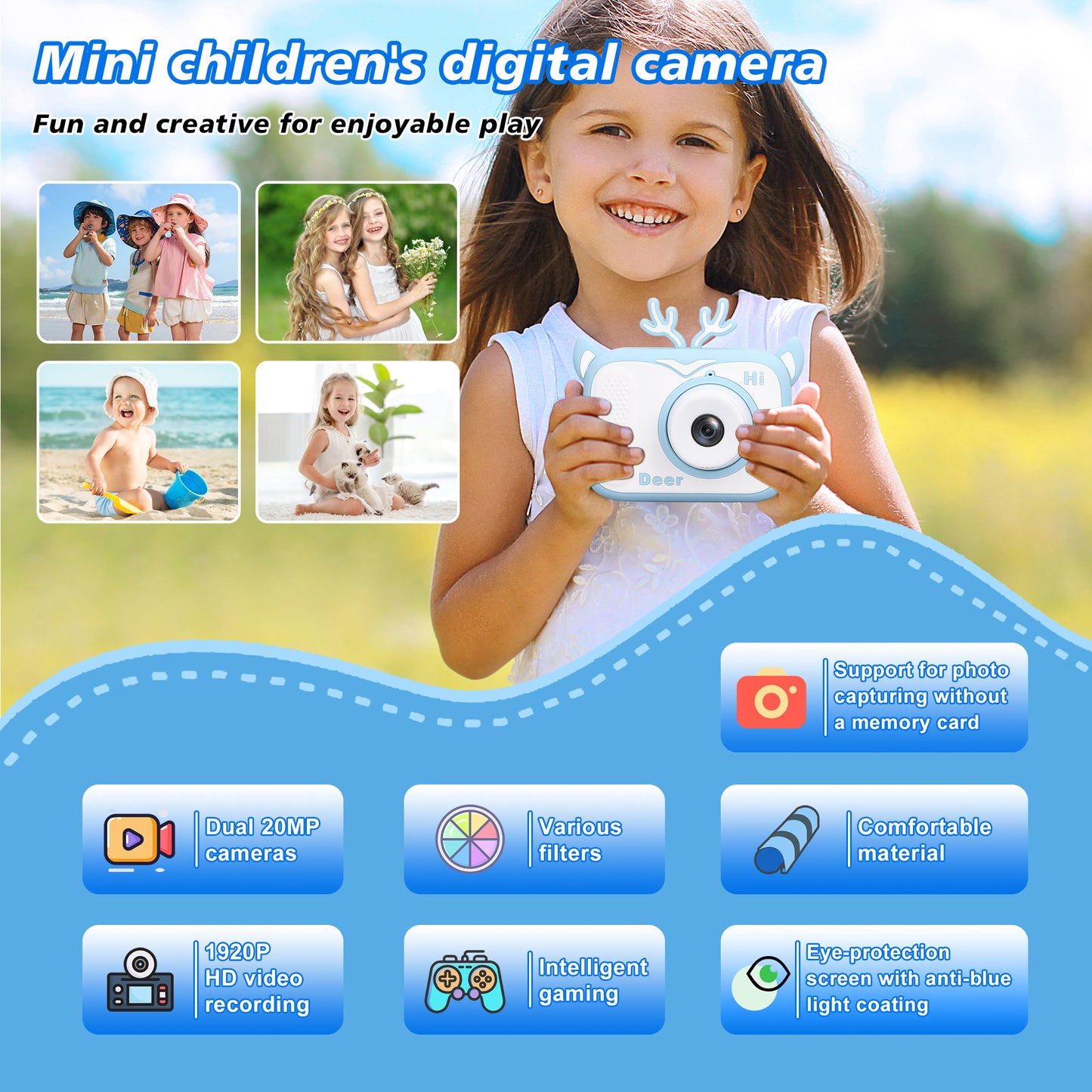 Kids Camera for Boys Girls 3-12 Years Old, 1080p HD Video Camera with 32GB SD Card & Card Reader for Toddler Digital Camera Toy Gifts for Christmas Birthday