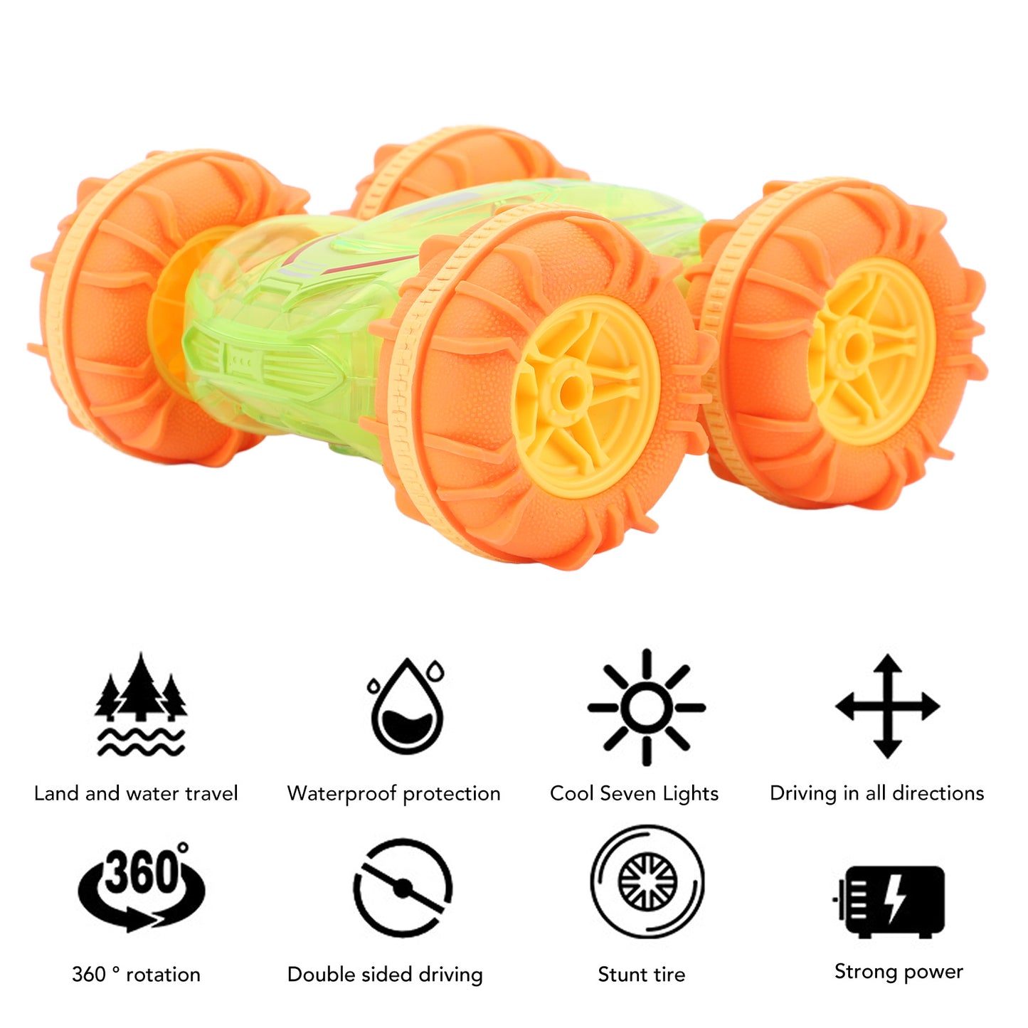 Remote Control Cars 360° Double Sided Flip Rotating RC Cars for Boy Toys 4WD Waterproof Rechargeable 2.4GHz RC Trucks with Colorful LED Lights Stunt Racer for Kids Green