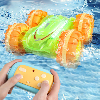 Remote Control Cars 360° Double Sided Flip Rotating RC Cars for Boy Toys 4WD Waterproof Rechargeable 2.4GHz RC Trucks with Colorful LED Lights Stunt Racer for Kids Green