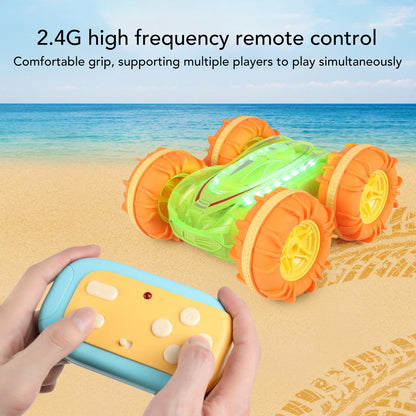 Remote Control Cars 360° Double Sided Flip Rotating RC Cars for Boy Toys 4WD Waterproof Rechargeable 2.4GHz RC Trucks with Colorful LED Lights Stunt Racer for Kids Green