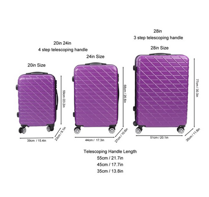 3 Piece Luggage Set Hardshell Expandable Lightweight Suitcase With TSA Lock Spinner Wheels Loading Bearing 330LBS, 20in24in28in.Purple